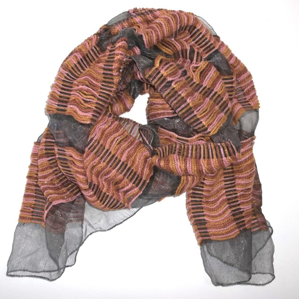Camomilla Italia Scarf Brown Mauve Pink Orange Grey Black Long Yarn Boho S56 - Picture 4 of 7